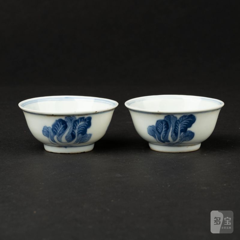    明末清初 青花白菜杯五客 - 图7
